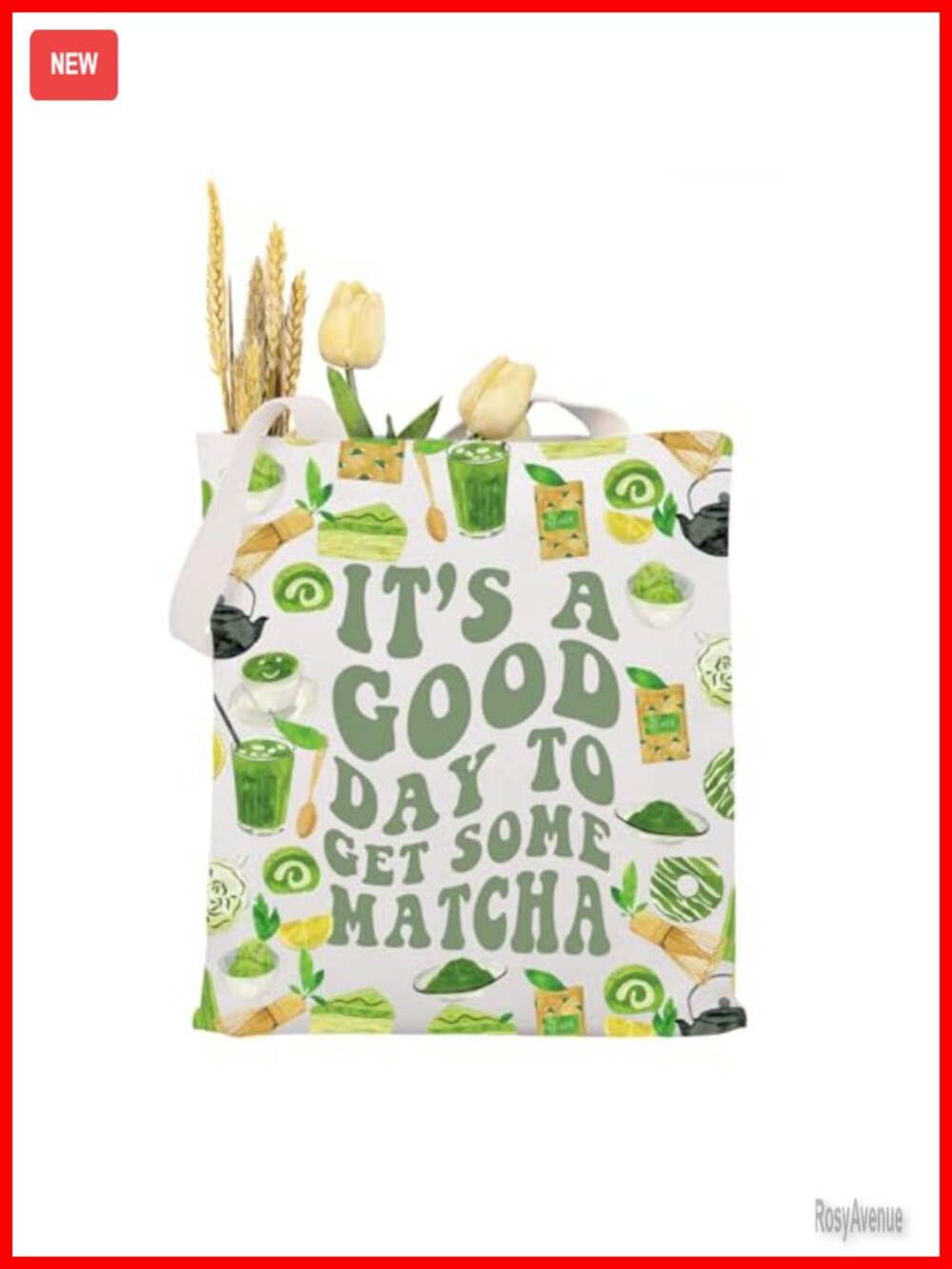 Canvas Tote Bag Matcha Lover Gift Shoulder Handbag Shopping Travel